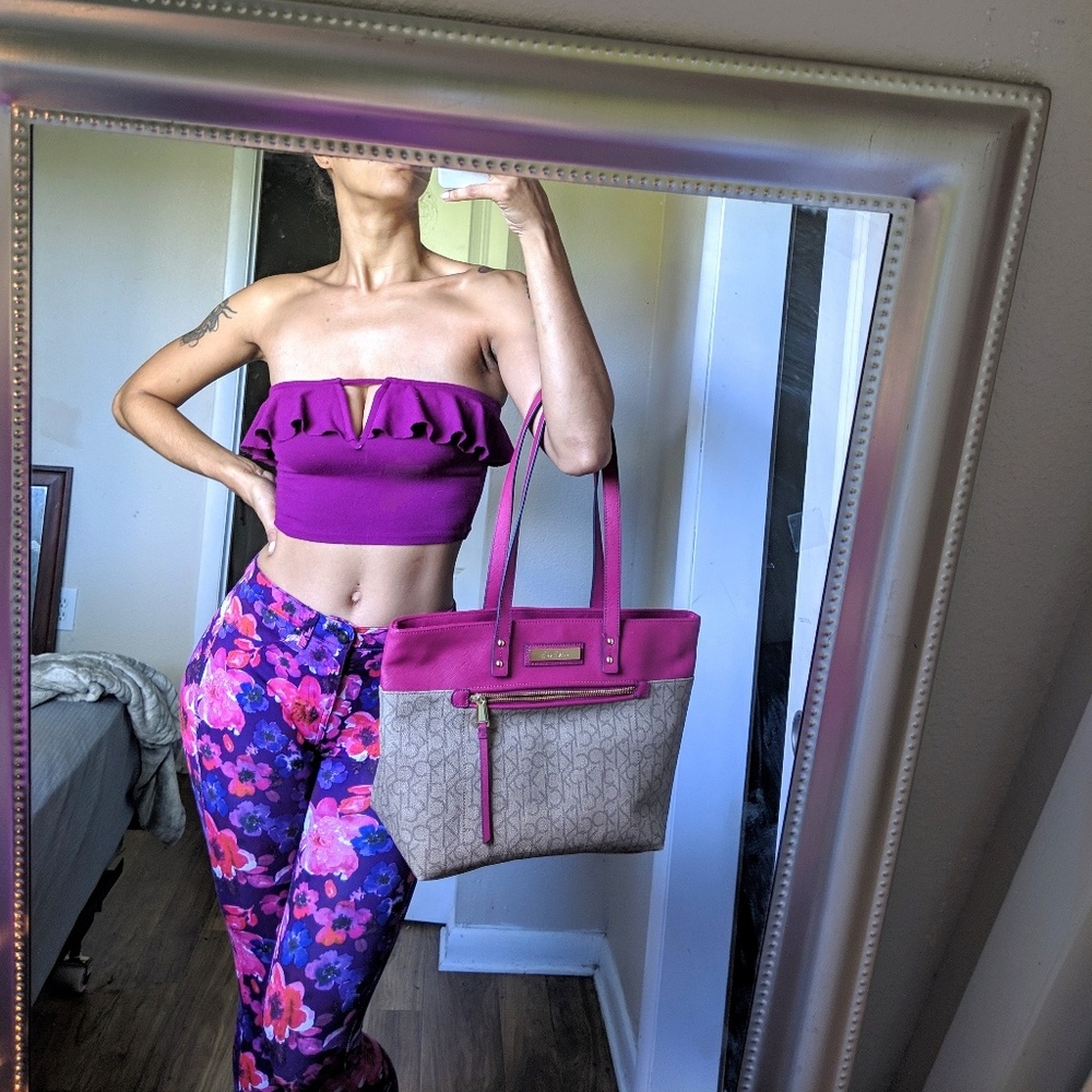 Purple Ruffle Crop Top & Floral Pants